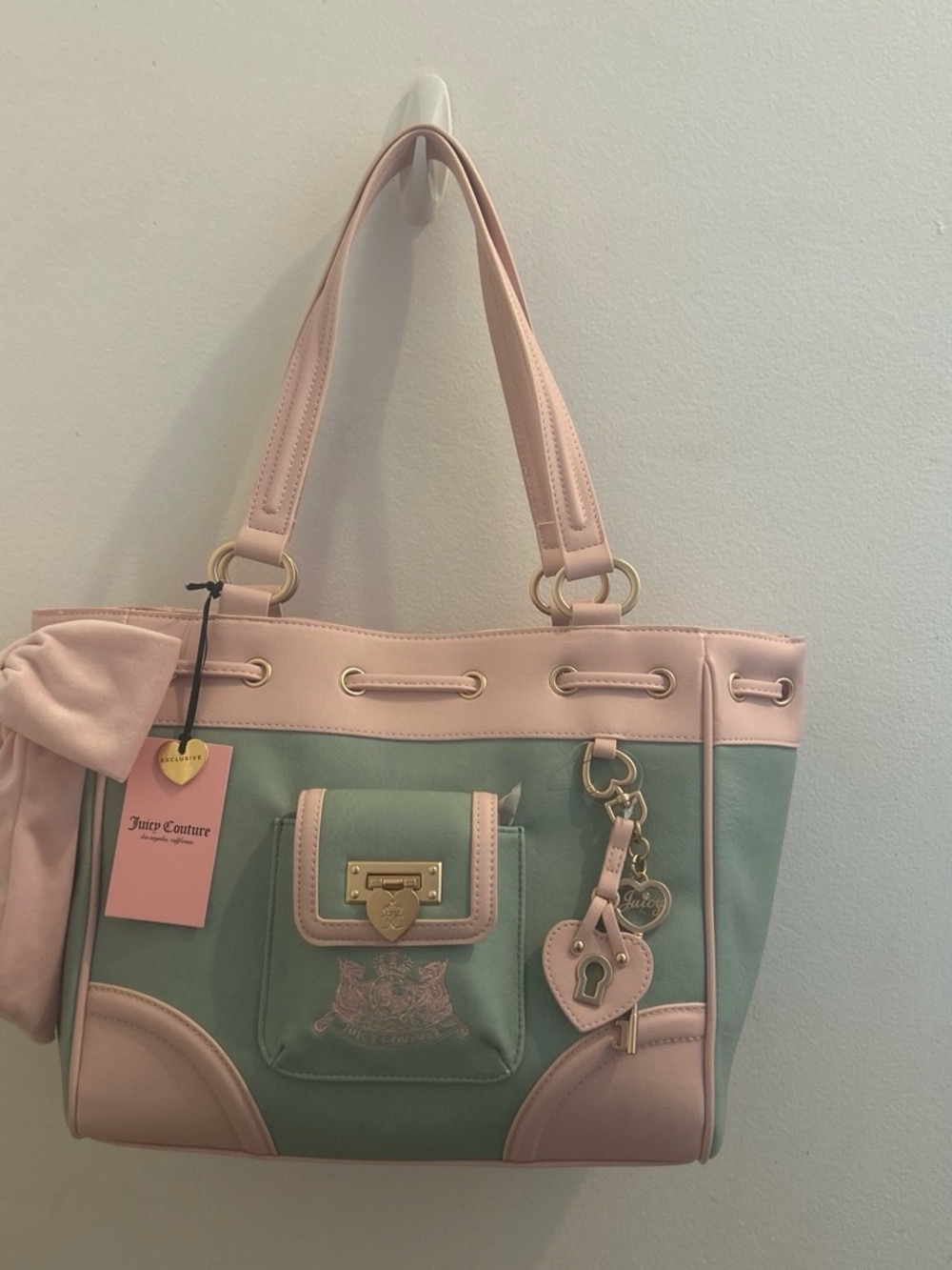 Juicy Couture Mint and Soft Pink Logo Daydreamer with Gold Hardware
